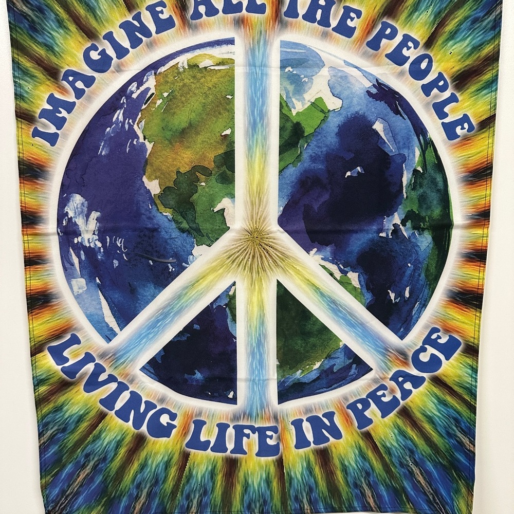 Peace Sign Hippie Flag, Imagine All The People Living Life In Peace Flag